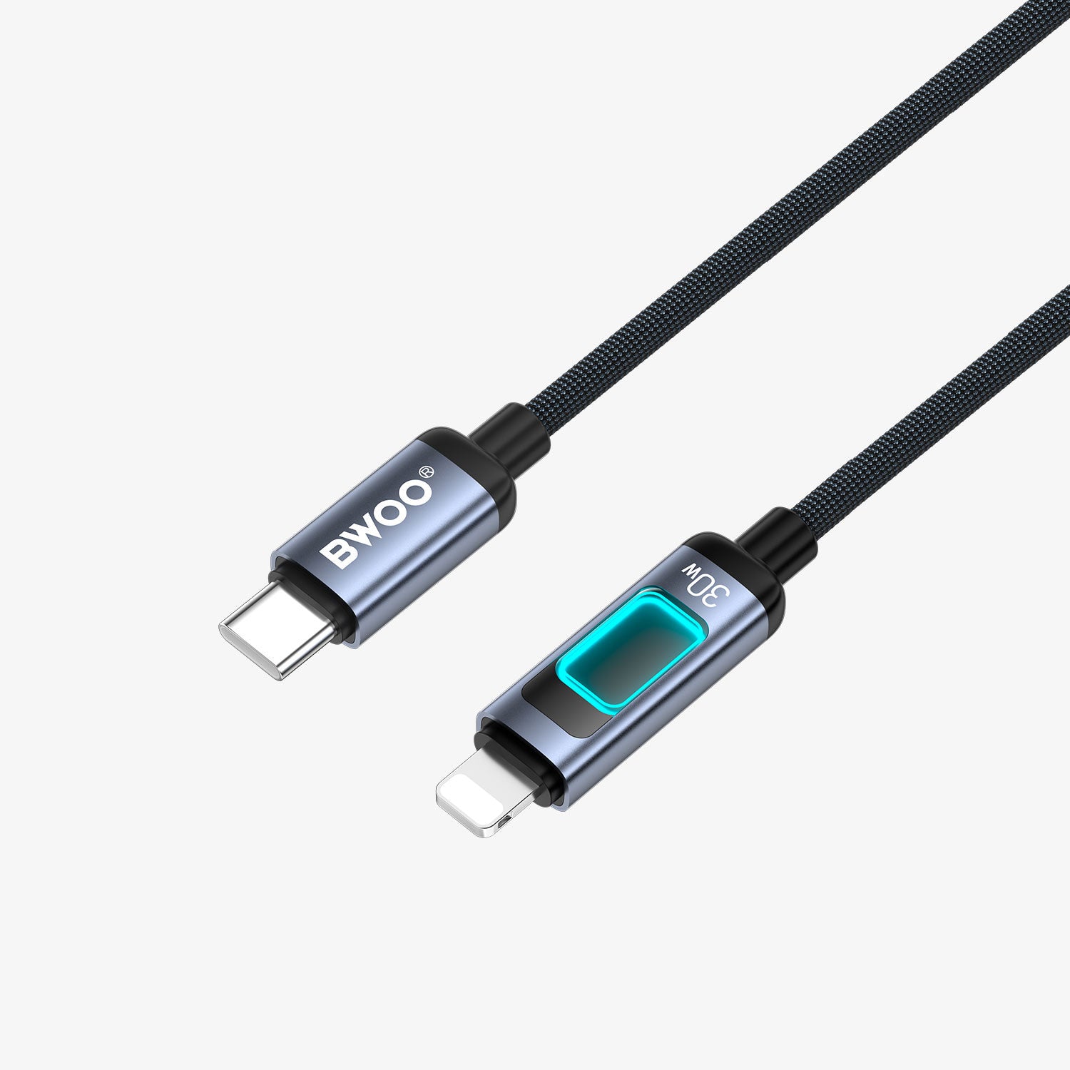 BWOO USB-C to Lightning Fast Charging Cable with RGB Color Lights 30W