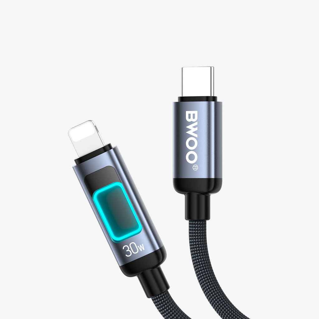BWOO USB-C to Lightning Fast Charging Cable with RGB Color Lights 30W