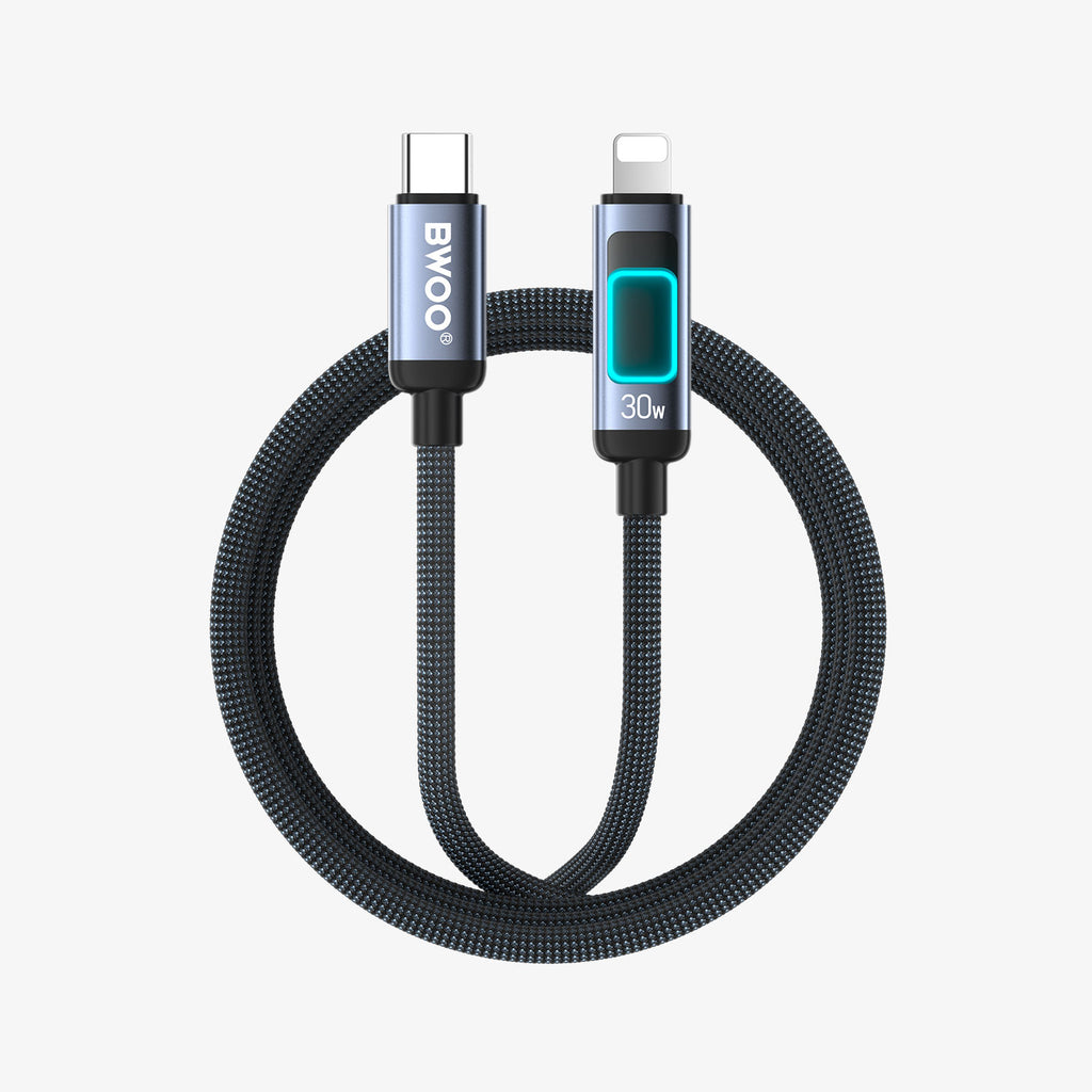 BWOO USB-C to Lightning Fast Charging Cable with RGB Color Lights 30W