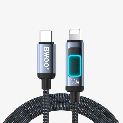 BWOO USB-C to Lightning Fast Charging Cable with RGB Color Lights 30W