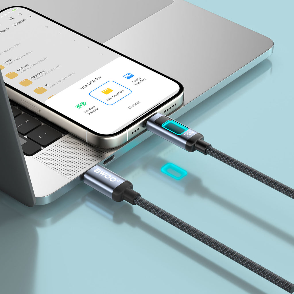 BWOO USB-C to Lightning Fast Charging Cable with RGB Color Lights 30W