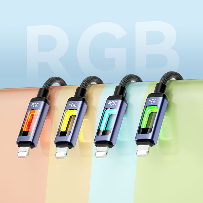 BWOO USB-C to Lightning Fast Charging Cable with RGB Color Lights 30W